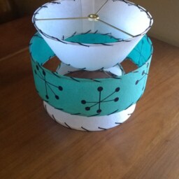 Mid Century Vintage Style Tapered 3 Tier Fiberglass Lamp Shade Starburst Atomic Wht/Trq - thumbnail 2