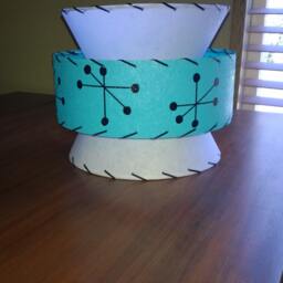 Mid Century Vintage Style Tapered 3 Tier Fiberglass Lamp Shade Starburst Atomic Wht/Trq - thumbnail 3