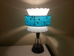 Mid Century Vintage Style Tapered 3 Tier Fiberglass Lamp Shade Starburst Atomic Wht/Trq - thumbnail 1