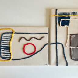 Abstract Embroidered Crochet Wall Hanging Set Modern Yarn Art - 15x8x1 Inch - thumbnail 2