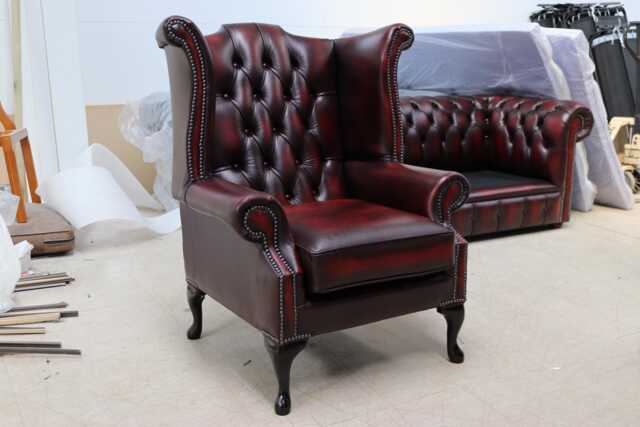 Reading Chair Chesterfield High Back Queen Anne Real Leather Antique Oxblood Handmade New - image 1