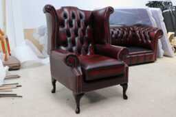 Reading Chair Chesterfield High Back Queen Anne Real Leather Antique Oxblood Handmade New