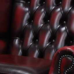 Reading Chair Chesterfield High Back Queen Anne Real Leather Antique Oxblood Handmade New - thumbnail 4
