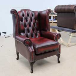 Reading Chair Chesterfield High Back Queen Anne Real Leather Antique Oxblood Handmade New - thumbnail 3