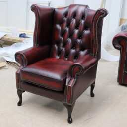 Reading Chair Chesterfield High Back Queen Anne Real Leather Antique Oxblood Handmade New - thumbnail 2