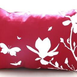 Red Magnolia & Butterfly Pillow Modern Floral Accent Pillow - 12x18 In - thumbnail 2
