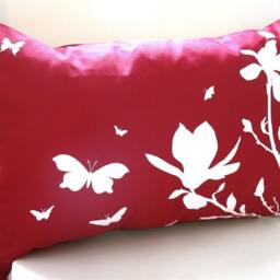 Red Magnolia & Butterfly Pillow Modern Floral Accent Pillow - 12x18 In - thumbnail 3