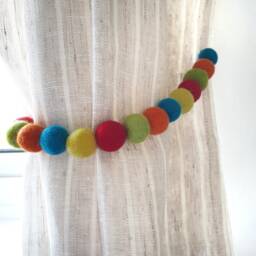 Circus Curtain Felt Ball Pom Tie Backs - Bedroom Decor - thumbnail 2
