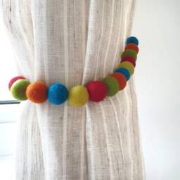 Circus Curtain Felt Ball Pom Tie Backs - Bedroom Decor - thumbnail 3