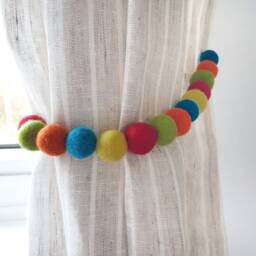Circus Curtain Felt Ball Pom Tie Backs - Bedroom Decor - thumbnail 1