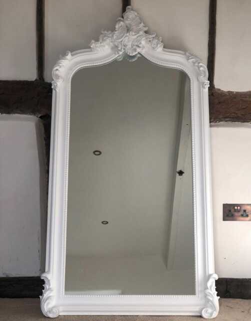 statement Arched Large Scroll French Pure Matte White Shabby Chic Arch Over Mantle Hall Console Ornate Wall Leaner Mirror 5Ft - image 1