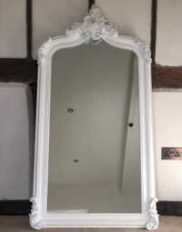 statement Arched Large Scroll French Pure Matte White Shabby Chic Arch Over Mantle Hall Console Ornate Wall Leaner Mirror 5Ft - thumbnail 1