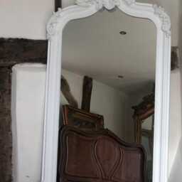 statement Arched Large Scroll French Pure Matte White Shabby Chic Arch Over Mantle Hall Console Ornate Wall Leaner Mirror 5Ft - thumbnail 2