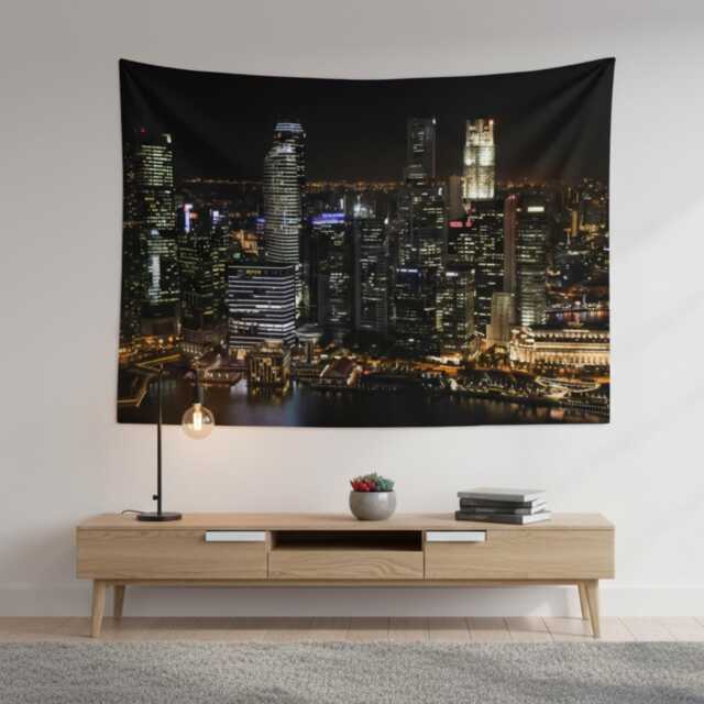 Night City View Tapestry, Urban Skyline Wall Hanging, Polyester Art For Room Decor, Backdrop Bedroom, All Sizes - image 1