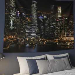 Night City View Tapestry, Urban Skyline Wall Hanging, Polyester Art For Room Decor, Backdrop Bedroom, All Sizes - thumbnail 4