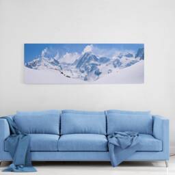 Swiss Alps Mountain Range Canvas Picture Print. Blues & Whites Refreshing Snow Ski - thumbnail 2