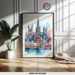 Peterborough Poster Prints - Set Of 3 Posters - England Travel Wall Art North UK Home Decor Artwork Gifts Watercolour Painting Design - thumbnail 3