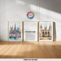 Peterborough Poster Prints - Set Of 3 Posters - England Travel Wall Art North UK Home Decor Artwork Gifts Watercolour Painting Design - thumbnail 2