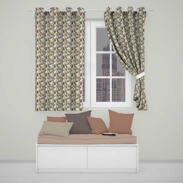 Elegant Cream Peach Floral Bouquet Seamless Pattern Readymade Eyelet Ring Top Thermal 100% Blackout Curtains - image 1