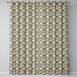 Elegant Cream Peach Floral Bouquet Seamless Pattern Readymade Eyelet Ring Top Thermal 100% Blackout Curtains - thumbnail 2