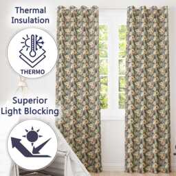 Elegant Cream Peach Floral Bouquet Seamless Pattern Readymade Eyelet Ring Top Thermal 100% Blackout Curtains - thumbnail 3