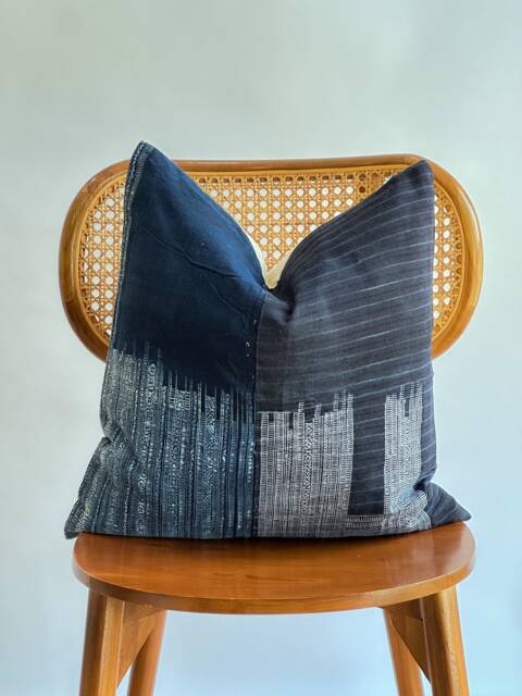 Indigo Neutral Tribal Hemp Hand Woven Natural Dye Color Lumbar Pillow Cover - image 1