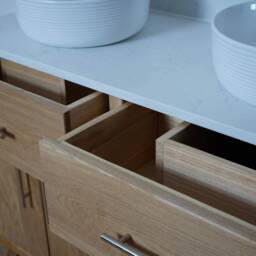 Hand-Crafted Oak Double Bathroom Vanity Unit - Quartz Top, His & Hers Clear Satin Finish - thumbnail 3
