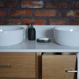 Hand-Crafted Oak Double Bathroom Vanity Unit - Quartz Top, His & Hers Clear Satin Finish - thumbnail 4