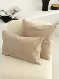 Beige Teddy Boucle Throw Pillow Cover, Soft Textured Boho Cozy Lumbar Case, All Sizes, Hidden Zipper, Comfy Unique Home Decor, 18x18 - thumbnail 1