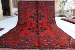 3x5 Ft Khal Mohammedi Bukhara Afghan Handmade Rug, Bokhara Red Turkmen Oriental Geometric Livingroom, D??cor Office Area Rug - thumbnail 1