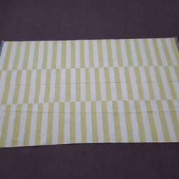 Made To Order Yellowish Green & White/Off-White Striped Kilim/Dhurrie Rug, Flatweave Rug - thumbnail 1