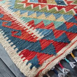Handmade Rug, Traditional Artisan Afghan Turkish Navajo Geometric Wool Kilim Rug 124x82 cm - thumbnail 2