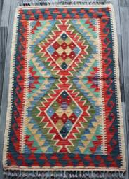 Handmade Rug, Traditional Artisan Afghan Turkish Navajo Geometric Wool Kilim Rug 124x82 cm - thumbnail 1
