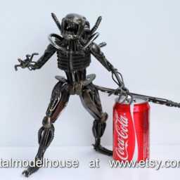 Alien Scrap Metal Sculpture, Handmade Recycled Art, One-Of-A-Kind Father's Day Gift For Him - thumbnail 3