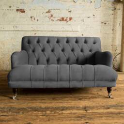 2 Seater Graphite Grey Velvet Chesterfield Sofa, Low Retro Design, British Handmade - thumbnail 2