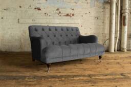 2 Seater Graphite Grey Velvet Chesterfield Sofa, Low Retro Design, British Handmade