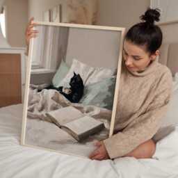 Black Cat Reading in Bed Print - Cozy Morning Oil Painting Style Lover Wall Art Book - thumbnail 3