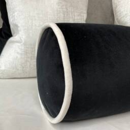 "Monochrome Black & White Velvet Personalised Cushion Bolster 16"" X 6" - thumbnail 3