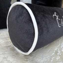 "Monochrome Black & White Velvet Personalised Cushion Bolster 16"" X 6" - thumbnail 3