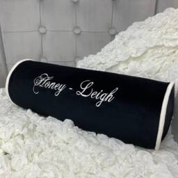 "Monochrome Black & White Velvet Personalised Cushion Bolster 16"" X 6" - thumbnail 4