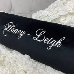 "Monochrome Black & White Velvet Personalised Cushion Bolster 16"" X 6" - thumbnail 2