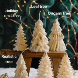 White & Gold Christmas Tree Candle - Luxury Seasonal Decor Sparkle Winter Centrepiece Handmade Holiday Accent Gift - thumbnail 2