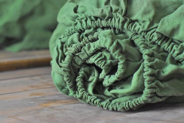 Linen Fitted Sheet in A Treetop Green Color Queen King Twin 100% Flax Softened Sheet Green Linen Bedding - image 1
