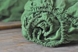 Linen Fitted Sheet in A Treetop Green Color Queen King Twin 100% Flax Softened Sheet Green Linen Bedding