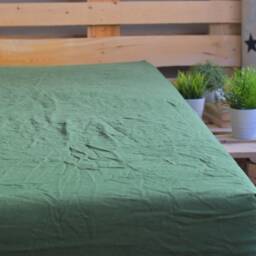 Linen Fitted Sheet in A Treetop Green Color Queen King Twin 100% Flax Softened Sheet Green Linen Bedding - thumbnail 2