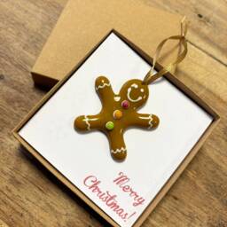 Fused Glass Christmas Gingerbread Man Decorations, Send A Hug Tree Ornaments, Quirky Fun - thumbnail 3