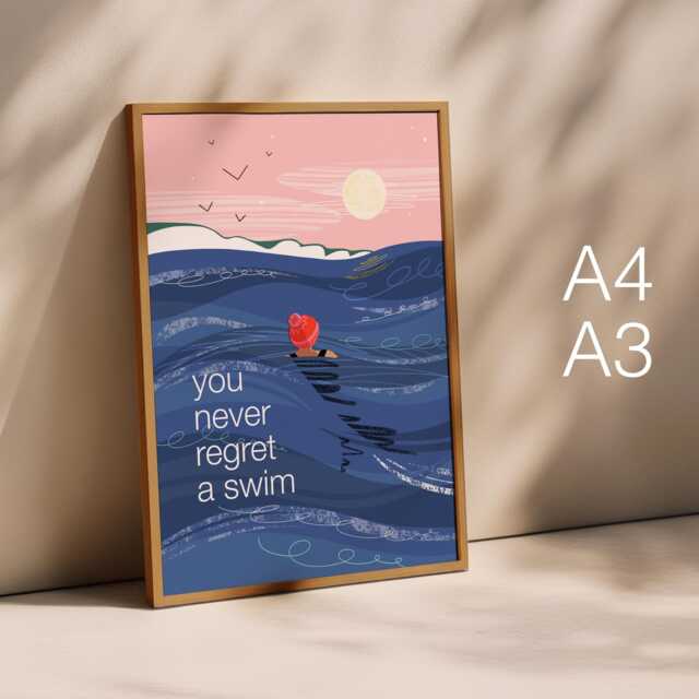 Wild Swimming Art Print Coastal Moonlit Swim A4/A3/A2