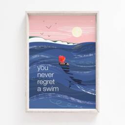 Wild Swimming Art Print Coastal Moonlit Swim A4/A3/A2 - thumbnail 3