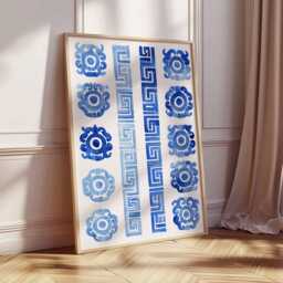 Blue Greek Pattern Art Print, Wall Art, Hellenic Geometric Poster, Mediterranean Decor, Ancient Greece Inspired Print - thumbnail 2