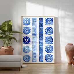 Blue Greek Pattern Art Print, Wall Art, Hellenic Geometric Poster, Mediterranean Decor, Ancient Greece Inspired Print - thumbnail 3